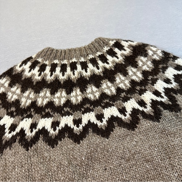 VTG Viking Icelandic Wool Sweater Women’s Large Cream Brown Fair Isle Hand Knit - Picture 10 of 10